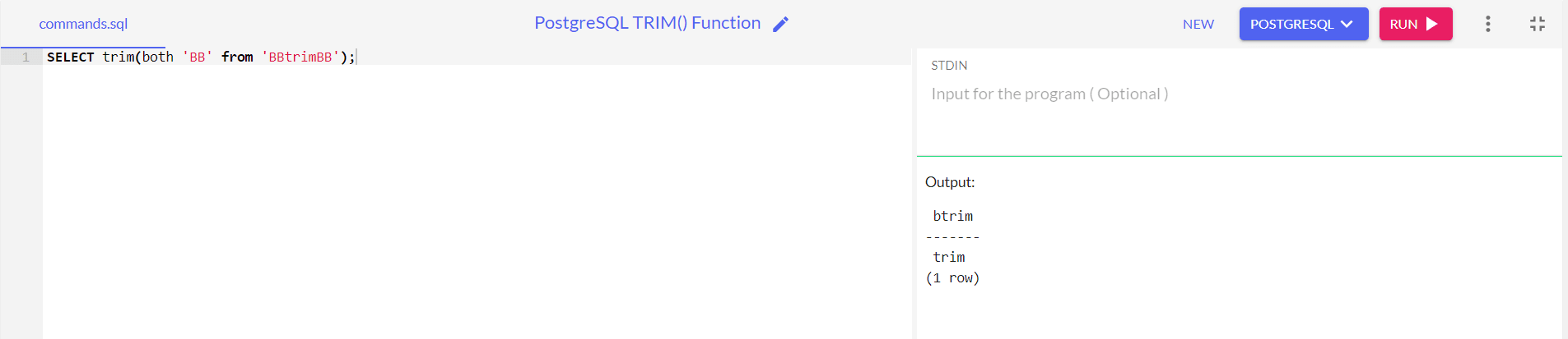 PostgreSQL TRIM() Function | Btrim for string